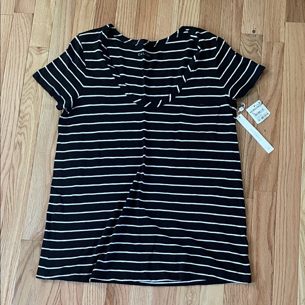 Carlson Top Womens Medium Black White Stripes T Shirt Nautical Minimalist NWT